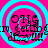 A static image with a bright pink background and four cyan concentric circles, each containing pixelated text and symbols.