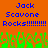 Orange background with blue pixelated text reading "Jack Scavone Rocks!!!!!!!!!!" repeated twice, green pixelated grass-like shapes at the bottom.