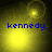 Four- of yellow-toned images with blue text 'kennedy.' and varying light effects including circular glows