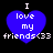 Four blue heart-shaped icons with white text reading "I love my friends<33" arranged in a on black background
