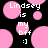 Pixelated pink circles on black background with white text reading "Lindsey is my bff :]" in two identical arrangements.