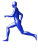 A sequence of blue humanoid figures in running poses against a gray background, showing progressive motion from left to right across frames.