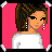 Pixel art contact sheet showing three frames of an animated buddy icon with a woman character in white top and purple pants against pink background, including full body, midsection, and legs views.