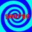 Four identical blue and cyan spiral patterns arranged in a with red text reading 'george' overlaid on each spiral