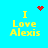 Pixelated blue background with yellow text "I Love Alexis" and red pixel art symbols changing across frames.