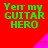 Red background with green text reading 'Yett my GUITAR HERO' and pink triangles containing pixelated hearts.