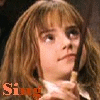 six identical images showing a person with light brown hair holding an object, each overlaid with orange text reading "Sing"