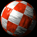 Red and white checkered spheres arranged in a with one empty , each sphere showing subtle surface texture variations