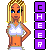 Animated contact sheet of a pixel-art cheerleader character with blonde hair and white top, displayed across 9 frames in a 3x3 grid with purple "CHEER" text columns.