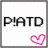 Two side-by-side display the text 'PIATD' with a pink heart symbol below; left shows an outlined heart, right shows a filled heart