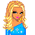 Pixel art contact sheet showing three frames of a blonde woman in blue dress with text "cute 'n single" below each frame.