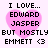 Pixelated text and pink hearts on a light background, with repeated phrases and a heart symbol.
