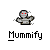 Pixelated icon of a mummy-like figure with red eyes and bandages, positioned above the text 'Mummify' on a gray background.