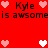 Red background with pixelated text and heart symbols in two states: top state has pink hearts, bottom state adds white hearts; both states show "Kyle is awsomeis awsome" text.