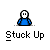 Animated contact sheet of a pixel art buddy icon showing sequential frames with text bubbles and pose changes on gray background.