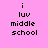 Four pixelated text display 'i luv middle school' on pink, orange, yellow, and light orange backgrounds