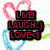 Pixelated icon with three stacked black rectangles containing red text, surrounded by pink and blue heart outlines on a white background.
