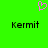 Green background with pink pixelated heart symbol above two identical black text labels reading 'Kermit' in pixelated font.