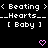A static contact sheet of two identical animated frames showing pixelated text and pink heart icons on a black background.