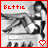 A grayscale image of a woman in a bikini lying on a piano keyboard with red text and heart symbols, showing animation changes in text and pose.