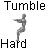 Animated sequence of a gymnast performing various tumbling moves with text labels 'Tumble' and 'Hard Tumble' visible in