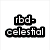Pixelated text 'rbd- celestial' on white background with three people in casual clothing standing outdoors.