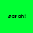 Green background with four pink rectangles and black pixelated text reading 'sarah!' in each quadrant.