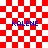 Red and white checkered background with four blue 'KALENE' text instances, two of which are overlaid by semi-transparent red patterns