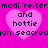 Pixelated pink heart-shaped icons with dark text on a bright magenta background, displaying repeated phrases in a