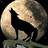 A pixelated image shows a black wolf silhouette against a large textured moon with green grass below, surrounded by red text reading 'jacob Black can be my space heater any night' on a black background.