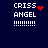 Pixelated text 'CRISS ANGEL' with exclamation marks and red pixel art symbols on dark blue background.