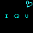Cyan pixelated heart symbol above cyan text 'I <3 U' repeated twice on black background.