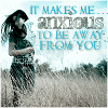 A woman in a patterned dress stands in a grassy field with text overlay reading "IT MAKES ME ANXIOUS TO BE AWAY FROM YOU" in blue and gray lettering.