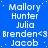 Blue background with white text repeating names and emoticons in a pattern, including Mallory Hunter Julia, Brenden<3, Jacob