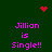 Green background with pink text reading "Jillian is Single!!" and red pixelated heart and starburst symbols.