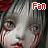 Pixelated image of a stylized figure with dark hair and a white top, featuring a red and white 'Fan' text overlay in the upper right corner.