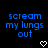 Blue pixelated text on black background reads 'scream my lungs out' with white heart symbol below.