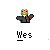 Pixelated static icon of a character with white hair and yellow face wearing dark robe with red accents, positioned above partial text "Wes" on gray background.