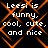 Black background with orange diamond-shaped overlay and white text reading "Leesi is funny, cool, cute, and nice" repeated four times