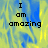 Pixelated text "I am amazing" on a yellow and blue abstract background with visible pixelation.