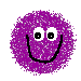 Purple pixelated circular icon with two white eyes and a black smile on the left, transitioning to a single curved mouth shape on the right.