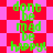 Green text reading 'dont be mad be happy!' on a pink and red checkered background with red diamond shapes.