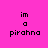 Pixelated text "im a pirahna" on bright pink background with cyan rectangular overlays shifting across the text in different frames.