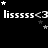 Animated sequence of white text 'lisssss<3' repeated four times horizontally on black background with scattered stars, showing slight horizontal position shifts across frames.