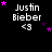 Black background with white text 'Justin Bieber <3' and scattered pink stars in a