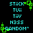 Pixelated cyan text and green square icons on black background, arranged in four identical vertical with repeated patterns