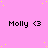 Pink background with yellow dots and repeated 'Molly <3' text in black pixelated font across three