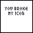 Pixelated graphic with text 'YOU BROKE MY ICON' and red scribbles over black-and-white patterns.
