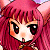 Pixelated anime-style character with long pink hair and fox ears, next to black background with white text.