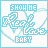 Animated contact sheet of a 48x48 pixel buddy icon showing sequential frame changes with text "SHOW ME REAL LOVE BABY" in light blue and multicolor accents on a transparent background.